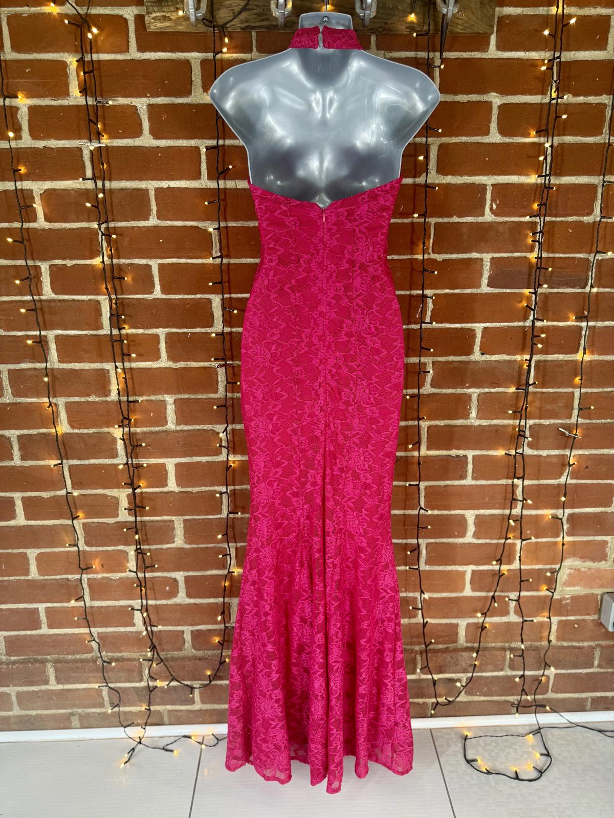 💃 GODDIVA LONDON DR2033 Cerise Lace Halter Maxi Dress – UK 6 - NWT