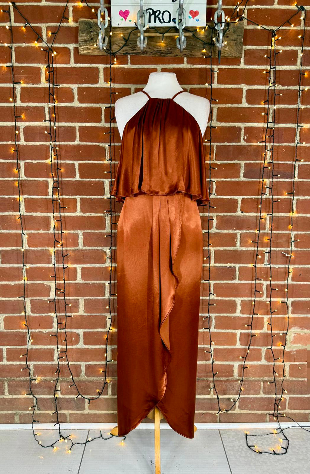 Goddiva Copper Satin Halter Dress UK 8 VGC Evening Party Occasion Gown #128