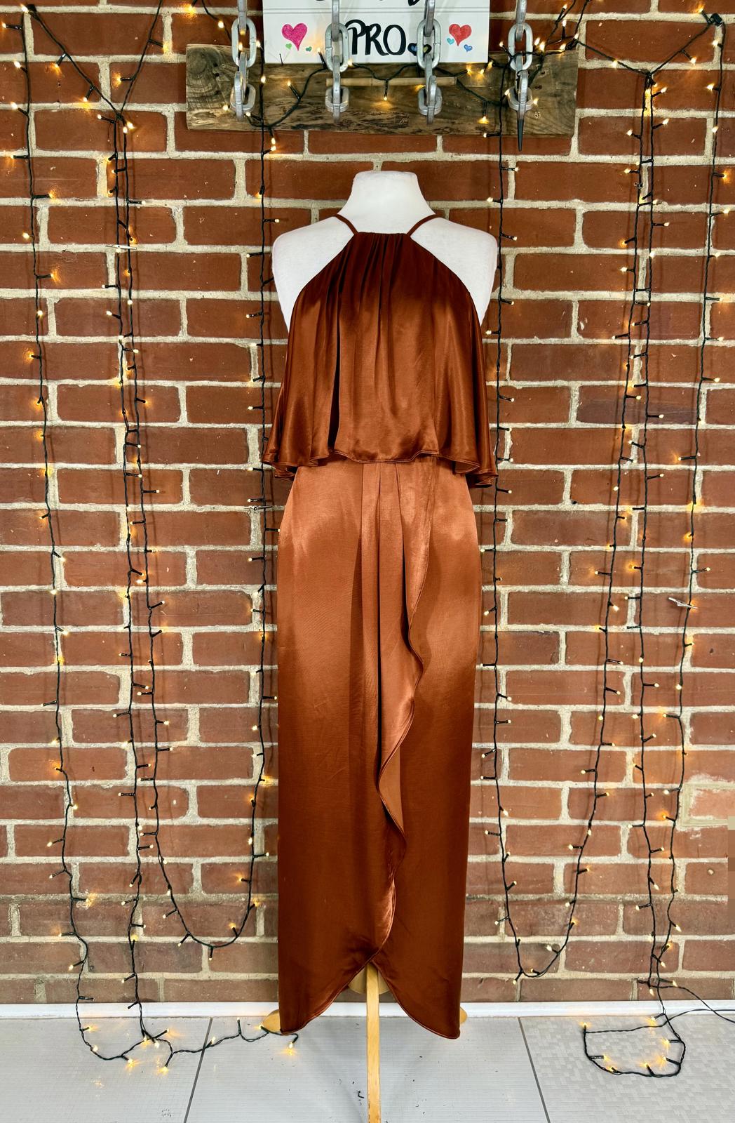 Goddiva Copper Satin Halter Dress UK 8 VGC Evening Party Occasion Gown #128