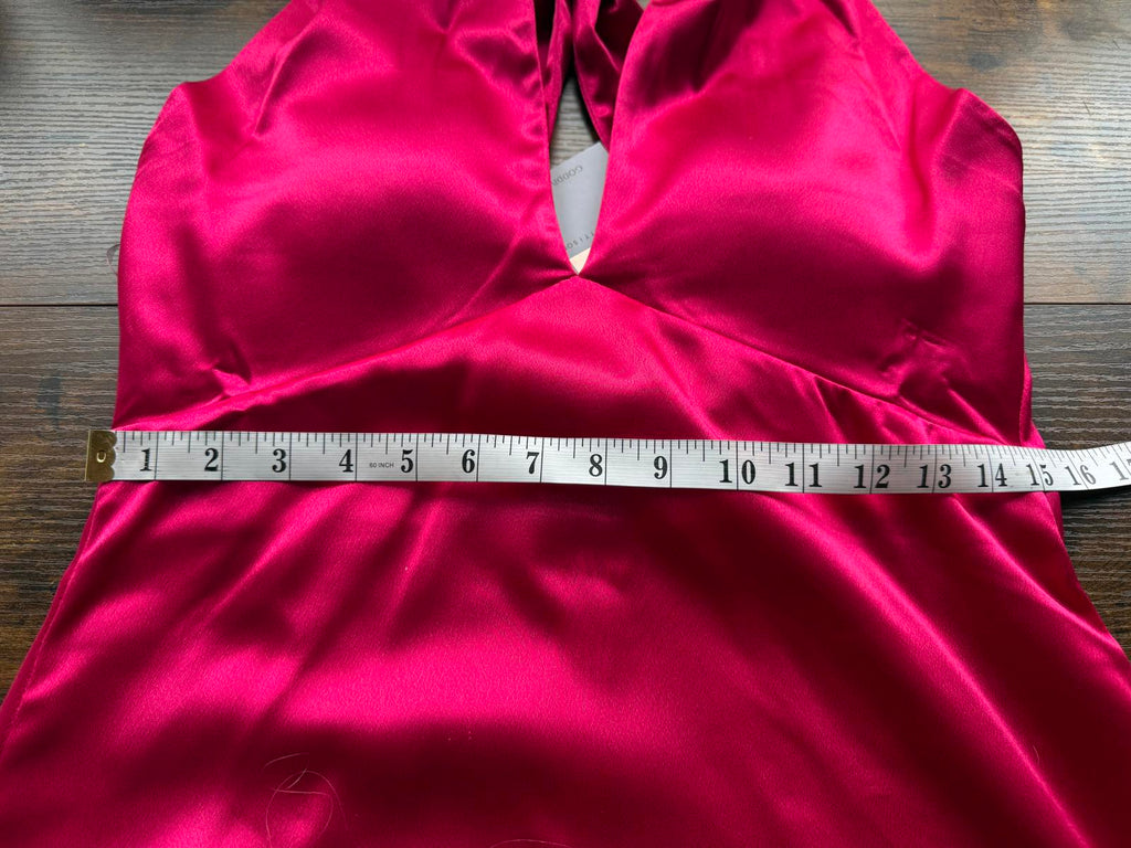 💗Vicky Pattison x Goddiva Hot Pink Satin Halter Maxi Dress UK 12 #105
