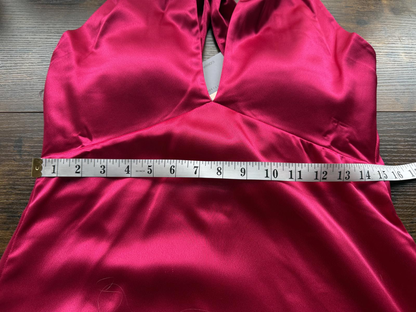 💗Vicky Pattison x Goddiva Hot Pink Satin Halter Maxi Dress UK 12 #105