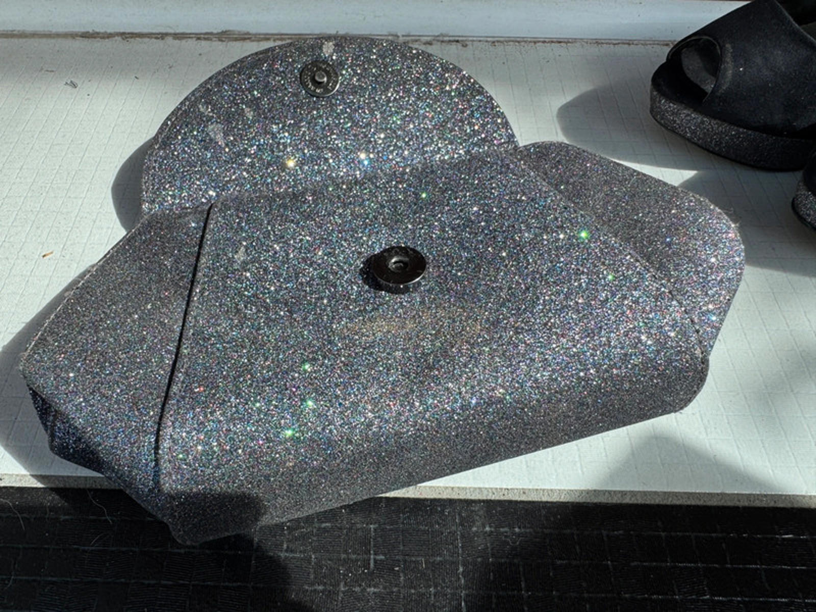 Roland Cartier Sparkly Clutch Bag Silver Glitter Evening Party Purse