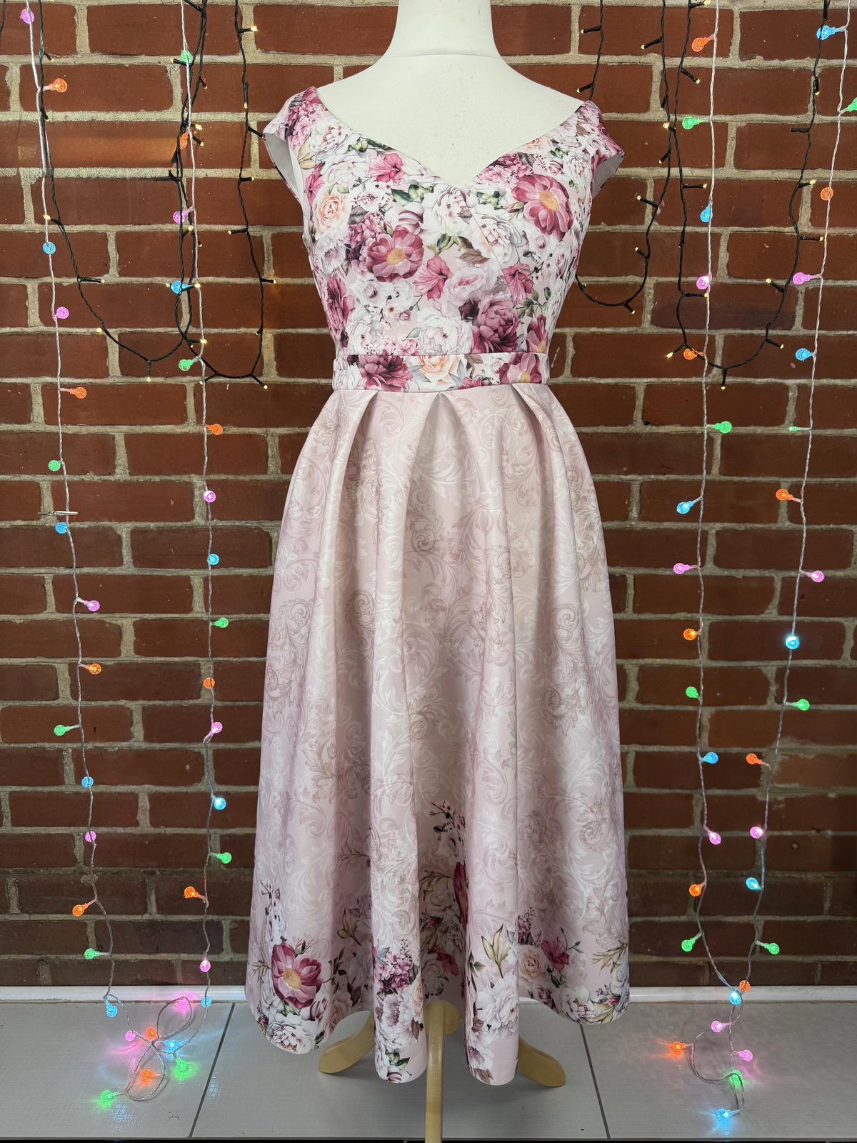 Goddiva Floral Scuba Crepe Midi Dress Pink UK 8–10 VGC                      .295