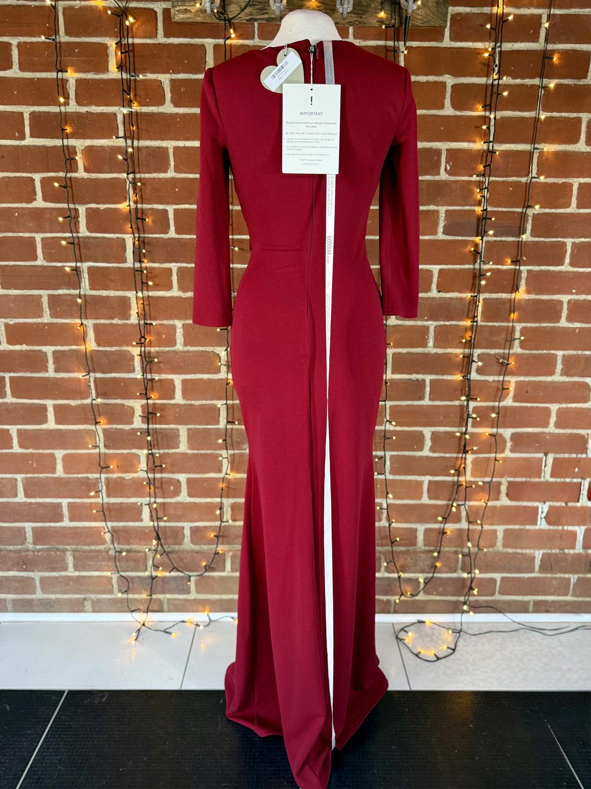 Goddiva London DR4421 Wine Red Embellished Midi Dress UK 8 – Ruched Wrap Style