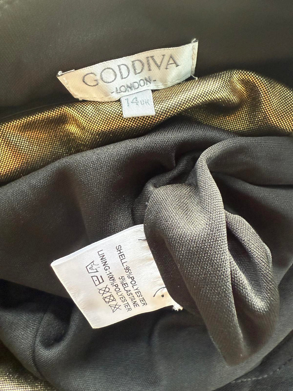 Goddiva London Metallic Gold Strapless Pleated Dress – UK 14 - VGC