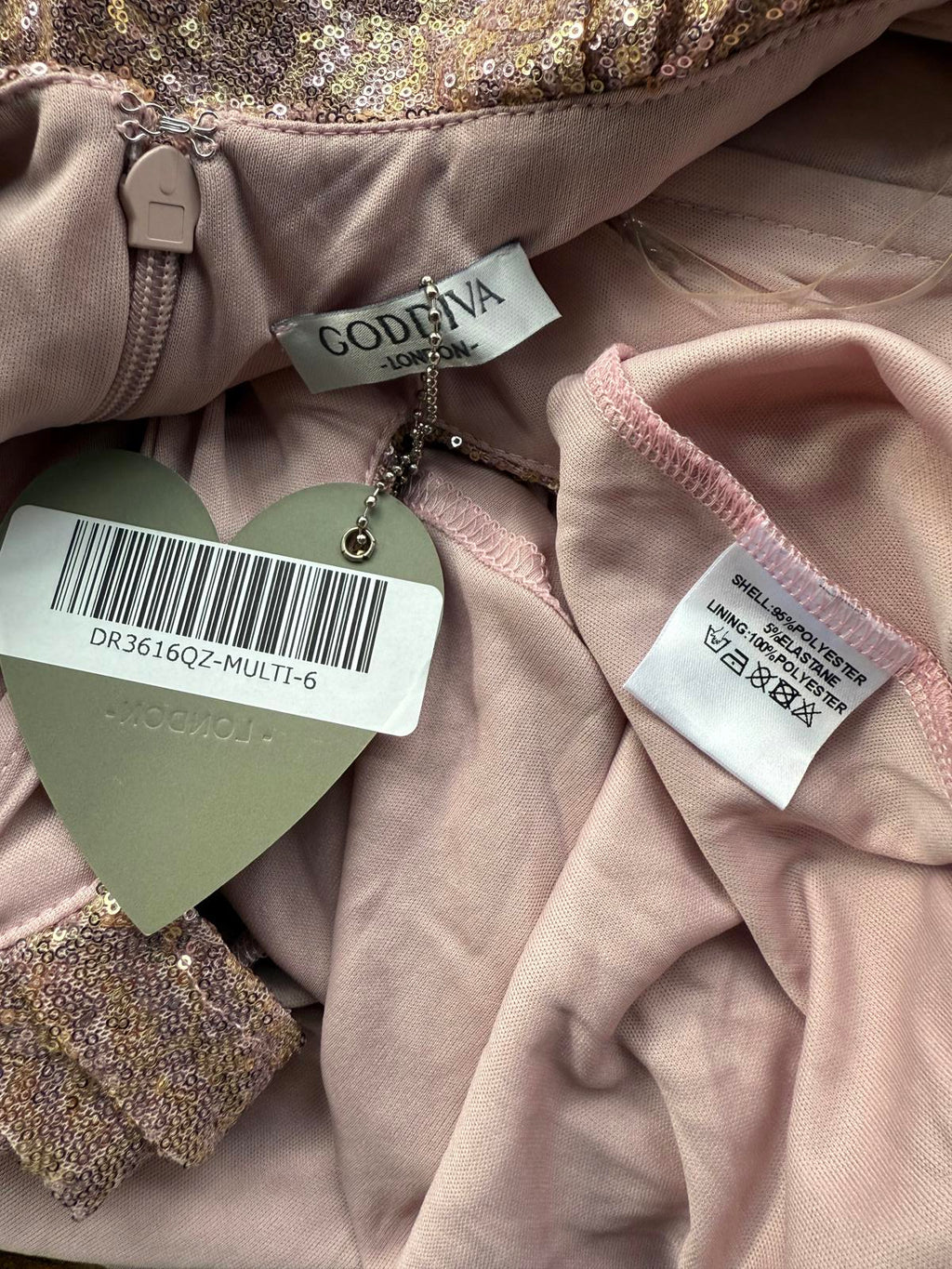 Goddiva London Rose Gold Sequin Maxi Dress (DR3616QZ, UK 6) 188