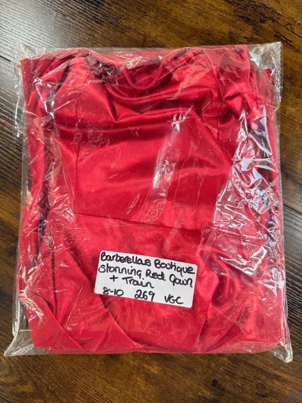 Elegant Red Satin Ruffle High-Low Evening Dress Size UK 8-10