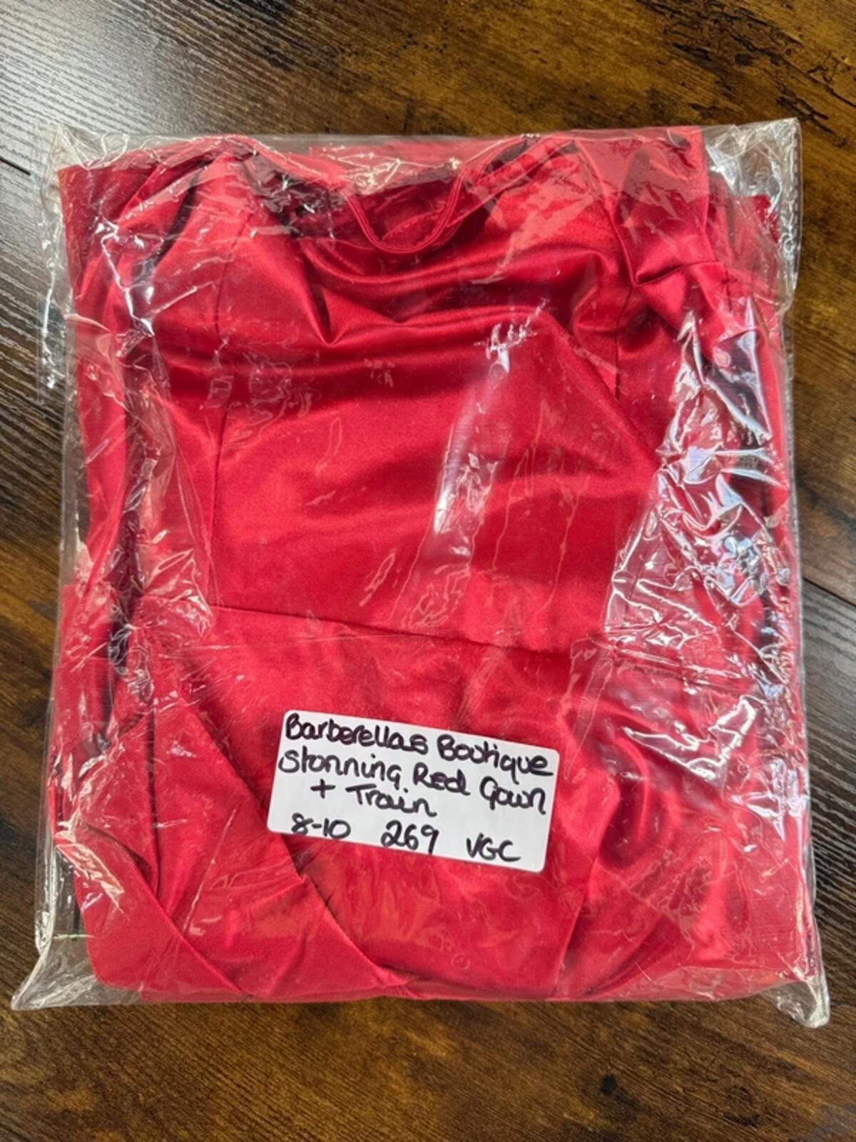 Elegant Red Satin Ruffle High-Low Evening Dress Size UK 8-10